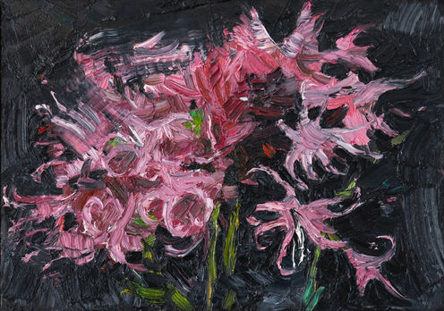"Pink Flowers" by Doina Mindrean - oil on canvas, artist framed