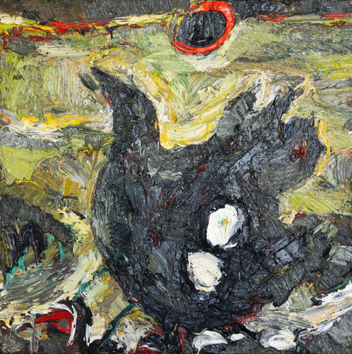 "Dreams, eggs, chicken" by Doina Mindrean - oil on canvas, artist framed