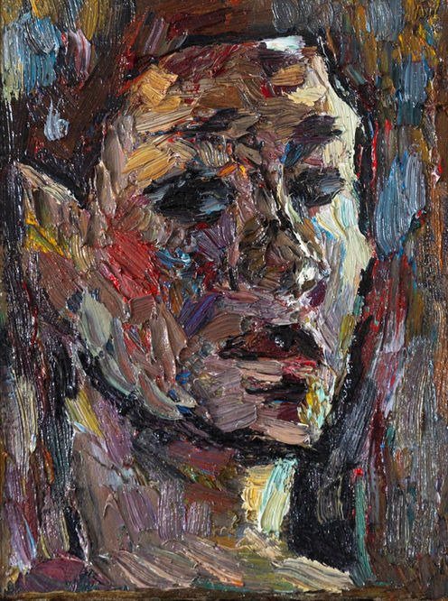 "Self-Portrait" by Doina Mindrean - oil on canvas, artist framed