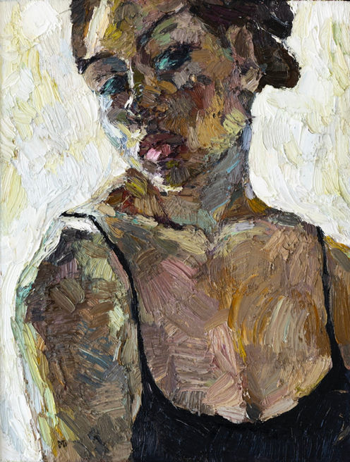 "Self-Portrait" by Doina Mindrean - oil on canvas, artist framed